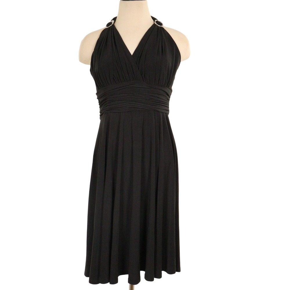 Evan-Picone Dress Halter Ruched Rhinestone Black Formal Women 6P